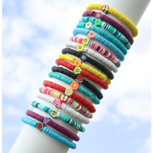 Vedawas Fashion Cute Flower Fruit Silicone Bracelets for Women Ethnic Colorful Beads Elastic Bracelets Seaside Holiday Jewelry