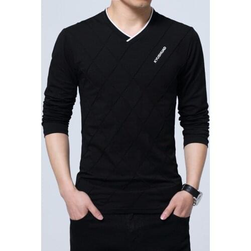 2021 Mens Casual T-shirt Fashion Slim Long Sleeve V Neck Fitness T-shirts Tops Homme Tshirt Harajuku Streetwear Mens Clothing