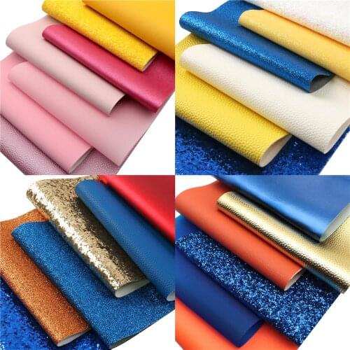 Cartoon Princess Color Series Faux Leather Sheets Chunky Glitter Lychee Solid Color Synthetic Leather Fabric Set for DIY Earring