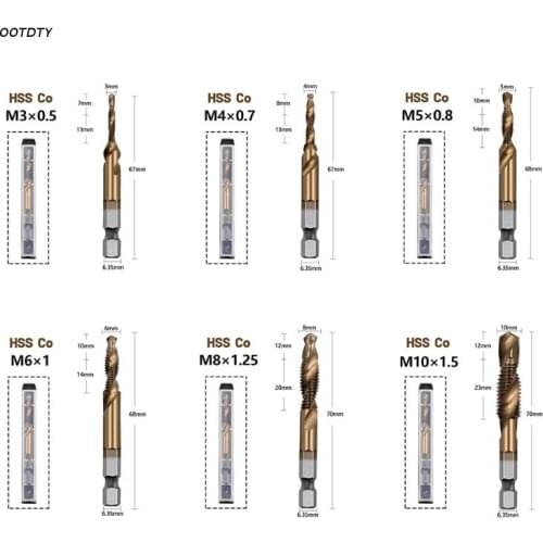 Drill Bit Set 1/4 Inch Hex Shank Tap Drill Bit Set M3/ M4 /M5 /M6 /M8/ M10 Tap Drill Bit Titanium Plated Metric Tap