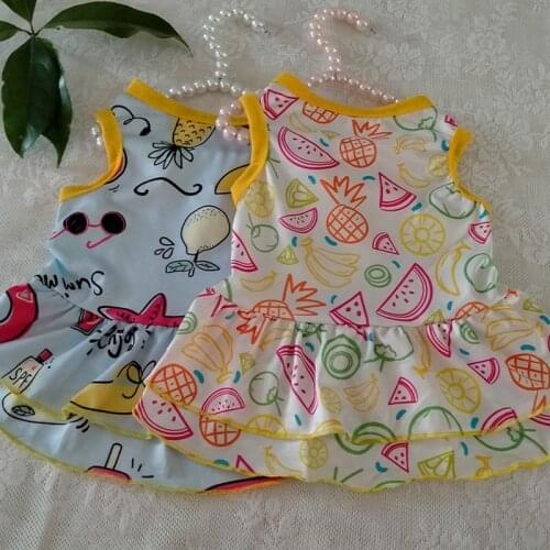 Cartoon Print Dog Clothes Summer Princess Dress For Small Dogs Cute Fruits Pattern Kitten Skirt French bulldog York Dog Clothing