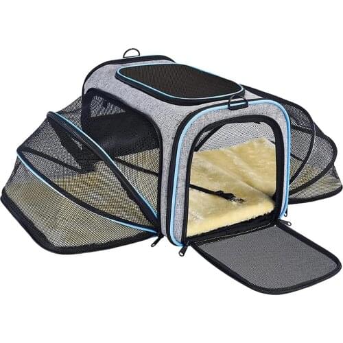 Cat Carrier For Pet Airline Approved Expandable Foldable Soft Dog Carrier 5 Open Doors Reflective Tapes Cat Travel Bag