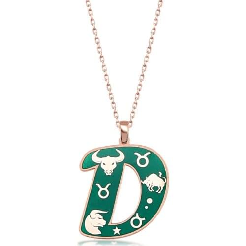 Personalized Zodiac Pattern Cabochons Silver Letter Necklace DN210A