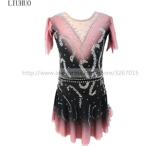 Figure Skating Dress Customized Competition Ice Skating Skirt for Girl Women Black gray gradient Sparkling rhinestones