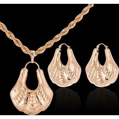 Gold Color Bride Earrings Pendant for Women Nigerian African Wedding Accessories Gifts Rose Color Necklaces Jewelry Sets CE132