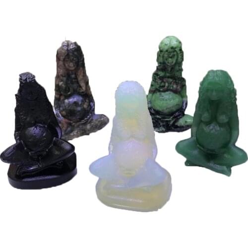 Natural Gem Quartz Carved Earth Mother Statue Obsidian Amethyst Pink Crystal Mineral Stone Reiki Healing Energy Home Decor Gift