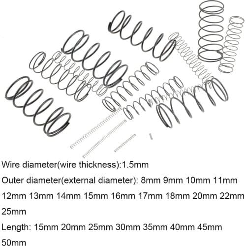10PCS 1.5*8 9 10 11 15 18 22 25*15-50mm Spring Steel Small Compression Release Mechanical Return Spring Pressure Spring OD 8mm