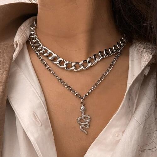 Retro Multilayer Snake Pendant Chain Necklace For Women Trendy Gold Silver Color Big Thick Chain Necklaces 2021 Jewelry