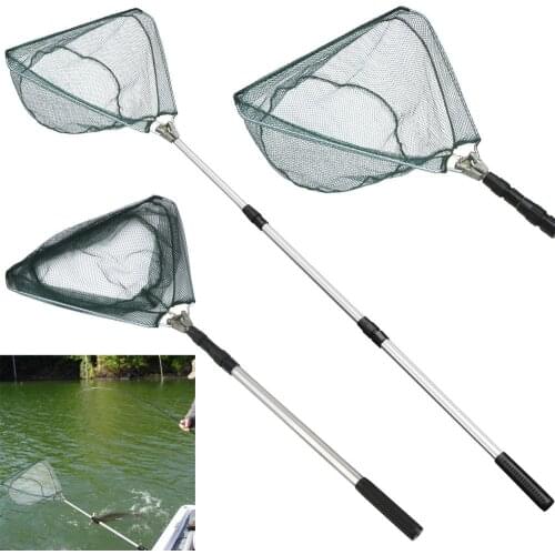 Safe Fishing Net Retractable Telescopic Landing Net Round Triangle Folding Aluminum Alloy Pole Landing Net For Fly Fishing