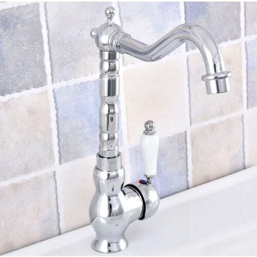 Silver Polished Chrome Brass Single Hole Single Handle Swivel Spout Kitchen Sink Bathroom Vessel Basin Faucet Mixer Tap asf649