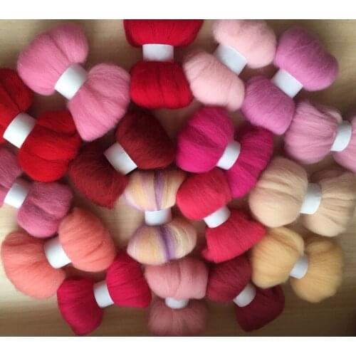Wool needle felting poke fun DIY roving felt 100% merino wool fiber Pink color 10g/17pcs/lot
