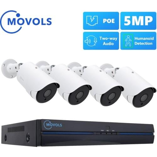 MOVOLS 5MP POE Security Camera System 8CH H.265 AI Two Way Audio NVR Kit 5MP Outdoor IP Camera CCTV Video Surveillance NVR Set