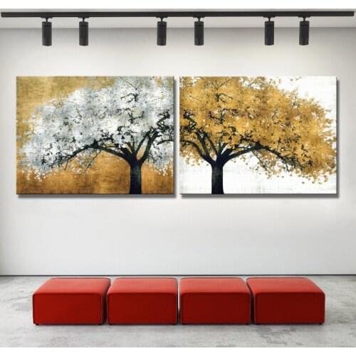 Modern Abstract Golden Trees Oil Painting on Canvas Art Wall Decorative Posters and Printed Pictures for Living Room Home Decor