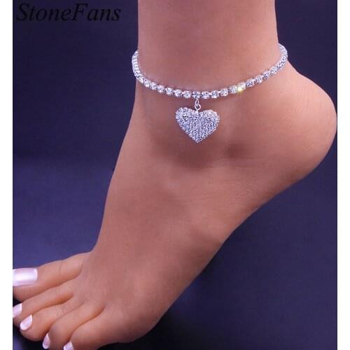 Stonefans 2021 New Pendant Heart Rhinestone Anklet Bracelet Charms Bulk for Women Crystal Sandal Barefoot Anklet Foot Jewelry