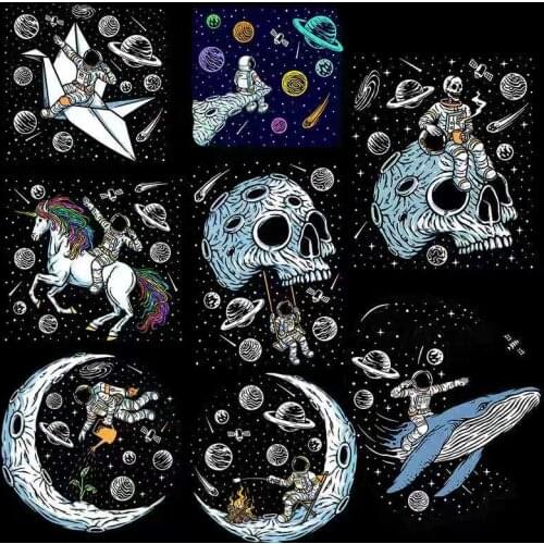 Skull Astronaut Planet Iron on Transfer Patches for Clothes Heat Thermo Transfer Stickers Badges Washable DIY T-shirt Bags