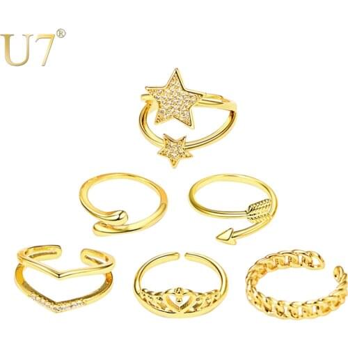 U7 6Pcs Knuckle Ring Set for Women Stackable Finger Rings Statement Jewelry for Women Girls