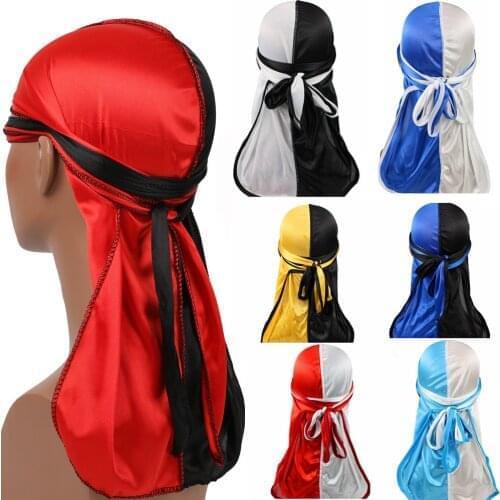 Unisex New Fashion Two-tone Satin Pirate Hats Durag Bandanna Turban Silky Long Tailed Women Scarf Chemo Caps Headpiece Headdress
