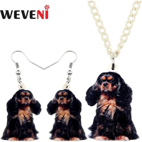 WEVENI Acrylic Black&Tan King Charles Spaniel Dog Necklace Earrings Jewelry Sets Cute Pets For Children Girls Charms Party Gift