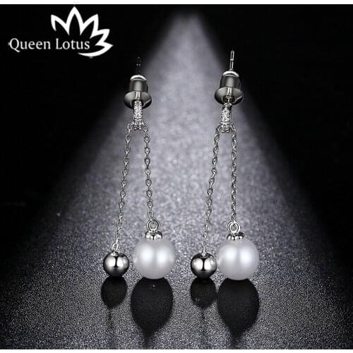 Queen Lotus 2018 Fashion Cubic Zircon Pearl Drop Earrings Jewelry Dangle Earrings Korean Long Earring Retro Statement Earrings