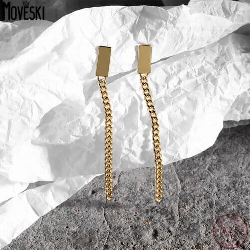 MOVESKI 925 Sterling Silver Simple Temperament Long Chain Earrings Women Retro Elegant Fashion French Ear Jewelry