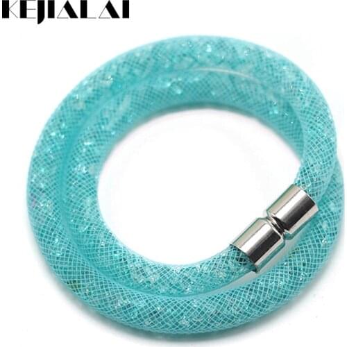 Kejialai Double Net Multicolor Mesh Crystal Bracelet Tiny Resin Crystal Filled Magnetic Wrap Bracelet For Women Bracelet KJL016