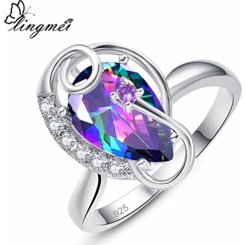 Lingmei Wholesale Drop Shipping Women Fashion Wedding Rings Multi Zircon Silver Color Ring Size 6 7 8 9 Jewelry Christmas