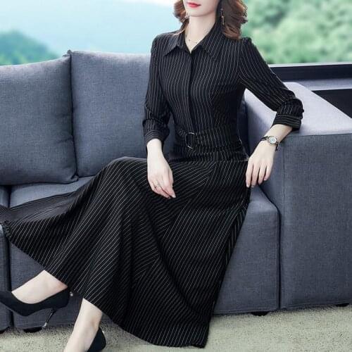 Oversized Slim Black Women Dresses Summer New 2021 Turn-Down Collar Slim Sashes Knee-Length Elegant Office Lady Outwear