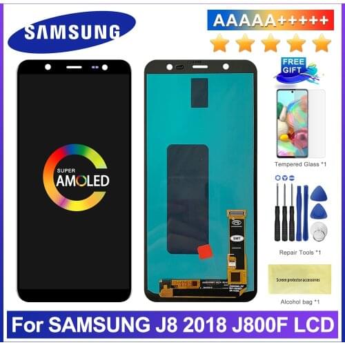 100% Super AMOLED J8 LCD For Samsung J8 2018 J810 J810FN SM-J810 LCD Display Touch Screen Digitizer Assembly Replacement