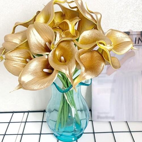Golden Silver 67cm HQ Real Touch Calla Lily PU Artificial Flowers Wedding Decorative Fake Flowers Wedding Party Decoration