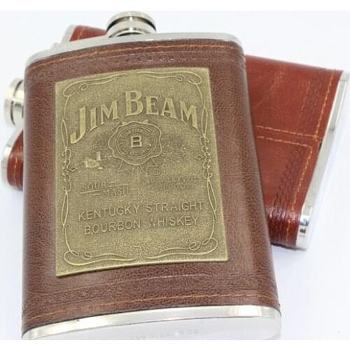 1PC new 9 oz wrapping SMD PU 304 stainless steel flagon imprint exquisite hip flask business gifts JZ 1109