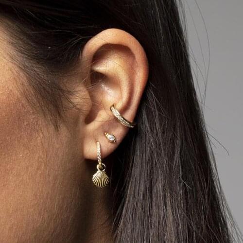 100% real silver 925 sterling silver lady girl tiny shell dangle earrings in gold color cute shell shape dangle earring for gift