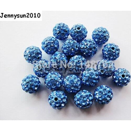 12mm Light Blue Top Quality Czech Crystal Rhinestones Pave Clay Round Disco Ball Spacer Beads For Jewelry 100pcs / Pack
