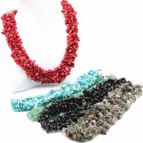 7 Types Necklace Chains Coral Aventurine Shell Turquoises Natural Stone Agates Lapis Lazuli Stone Chips Beads Necklace 18" A647