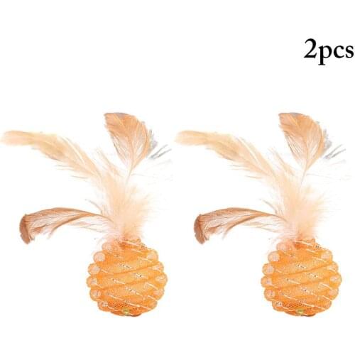2PCS Colorful Cat Toy Ball Interactive Cat Toys fake feather Play Chewing Rattle Scratch Natural Foam Ball Training Pet Supplies