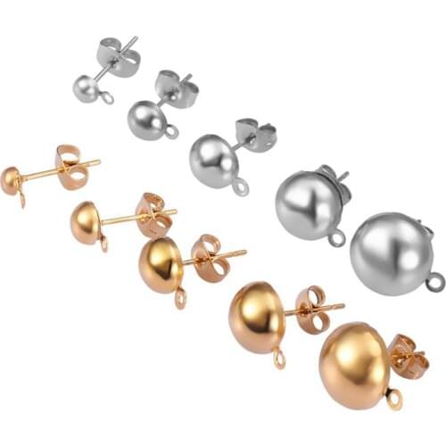 20Pcs/Lot Stainless Steel Gold Tone Stud Earring Findings Beads Base Earrings for DIY Jewelry Making Wholsale