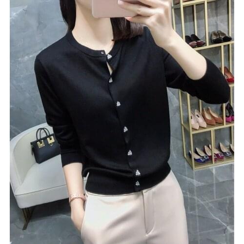 Women 2021 Spring Summer Sweater Knitwear Long Sleeve V Neck Knitted Cardigans Female Casual Tops Ladies Chic Solid Outwear C136