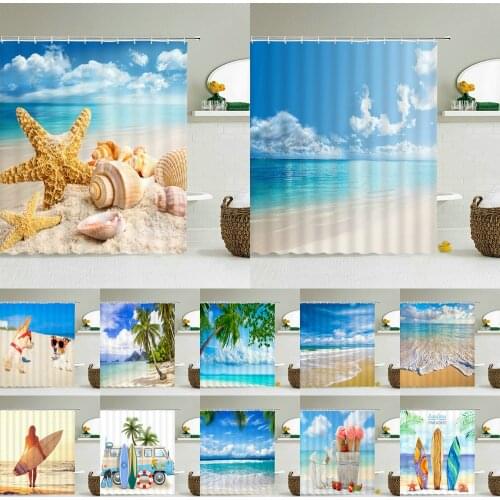 3d Beach Scenery Shower Curtains Sea Ocean Mediterranean Bathroom Curtain Waterproof Cloth Decoration 180*240cm Bath Curtain