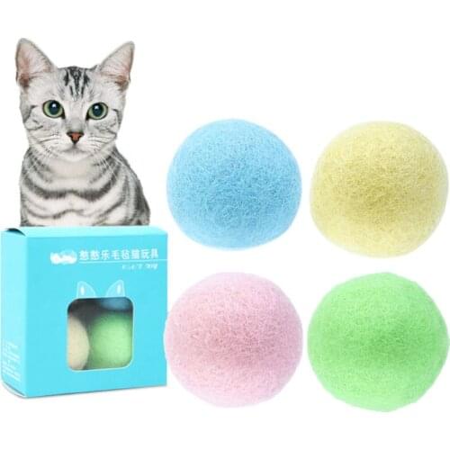 4Pcs Wool Felt Ball Toys for Cats Kittens Colorful Eco-Friendly Cat Teaser Bell Balls