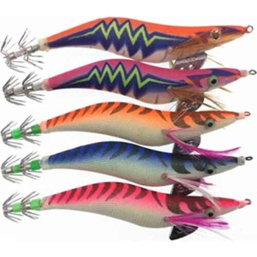 5Pcs New Shrimp Squid Jig Fake Fishing Lure Wood Bait 3.5# Squid Hook Fishing Wobbler Artificial Lure jigging Lure Octopus Bait