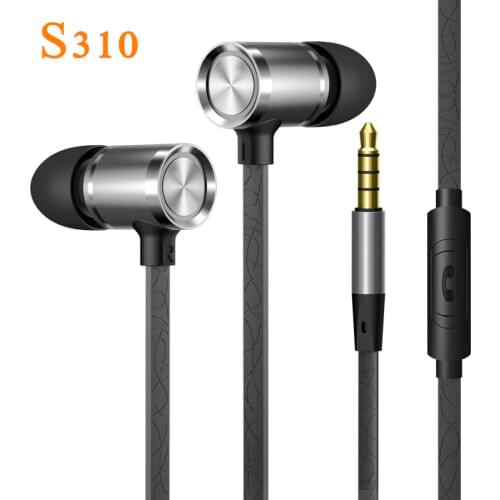 Brand S310 Leather Metal Phone Headphone In-ear Bass Wired Earphone HIFI Band Microphone 3.5MM Jack