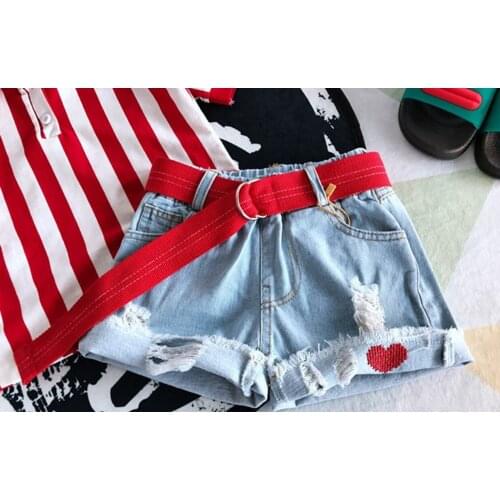 Girl jeans 2021 summer New Korean Version of Childrens Embroidered Denim Shorts Versatile Casual Hot Pants