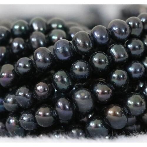 Beautiful natural black freshwater elegant nearround pearl 7-8mm loose beads fit diy necklace bracelet jewelry 15inch B1339