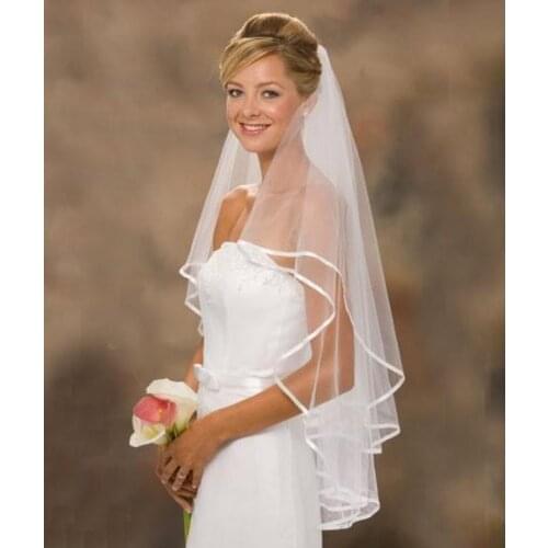 New Bridal Veil Wedding Accessories White Ivory Ribbon Edge Two-Layer Tulle for Wedding