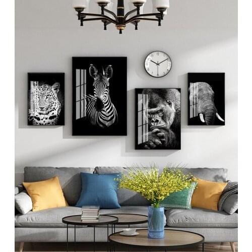 Art Painting Modern Living Room Decor Black White Animal Abstract Picture Zebra Lion Leopard Canvas Nordic Print Wall