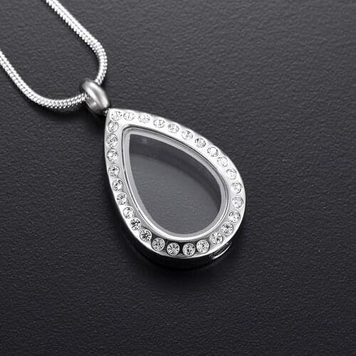 IJD9888 Tear Drop Stainless Steel Cremation Urn Pendant Necklace Glass Face Memorial Ashes Keepsake Urn Jewelry Funeral Casket