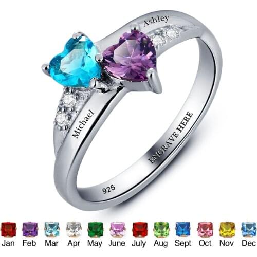 Personalized Name Ring Lover 925 Sterling Silver Promise Ring Heart Shape Birthstone Engrave Jewelry Mothers Day Rings(RI101781)