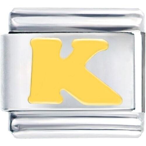 Classic 9mm modular K Alphabet Italian links Modular Gold Plated Initial Letter K Italian charms bracelet Fit Zoppini Dropship