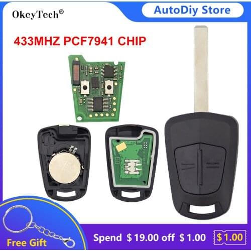 Okeytech 2 Button 433Mhz Car Remote Control Key PCF7941 For Opel/Vauxhall Corsa D 2007-2012 Astra H 2004-2009 Zafira B Meriva B