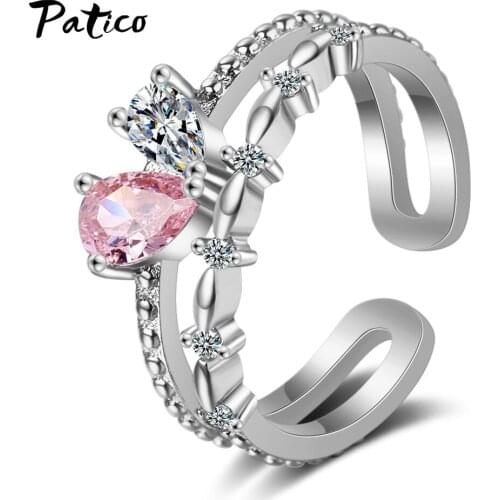 Adjustable 925 Sterling Silver Pink White Stone Charming CZ Cubic Zirconia Rings For Women New Stylish Jewelry