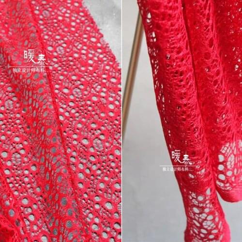 Red Hollow-out Mesh Tulle Fabric Irregular Round hole DIY Patchwork Decor Coat Veil Skirt Gown Wedding Dress Designer Fabric